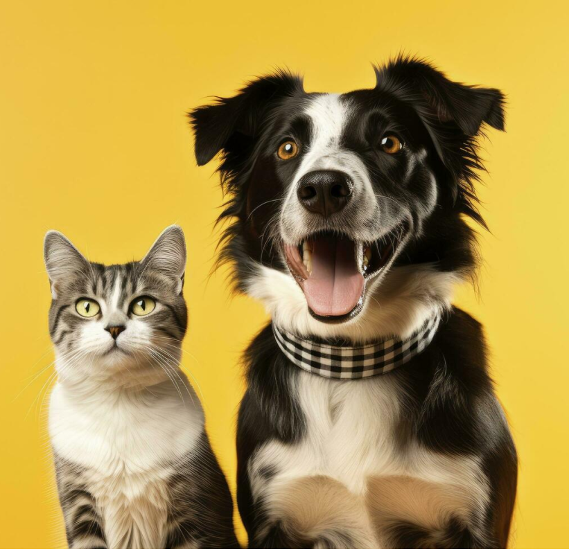 Cachorro e gato felizes